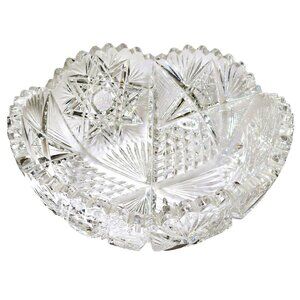 American Brilliant Cut Glass Bowl – 8" Crystal Starburst Pattern, Antique